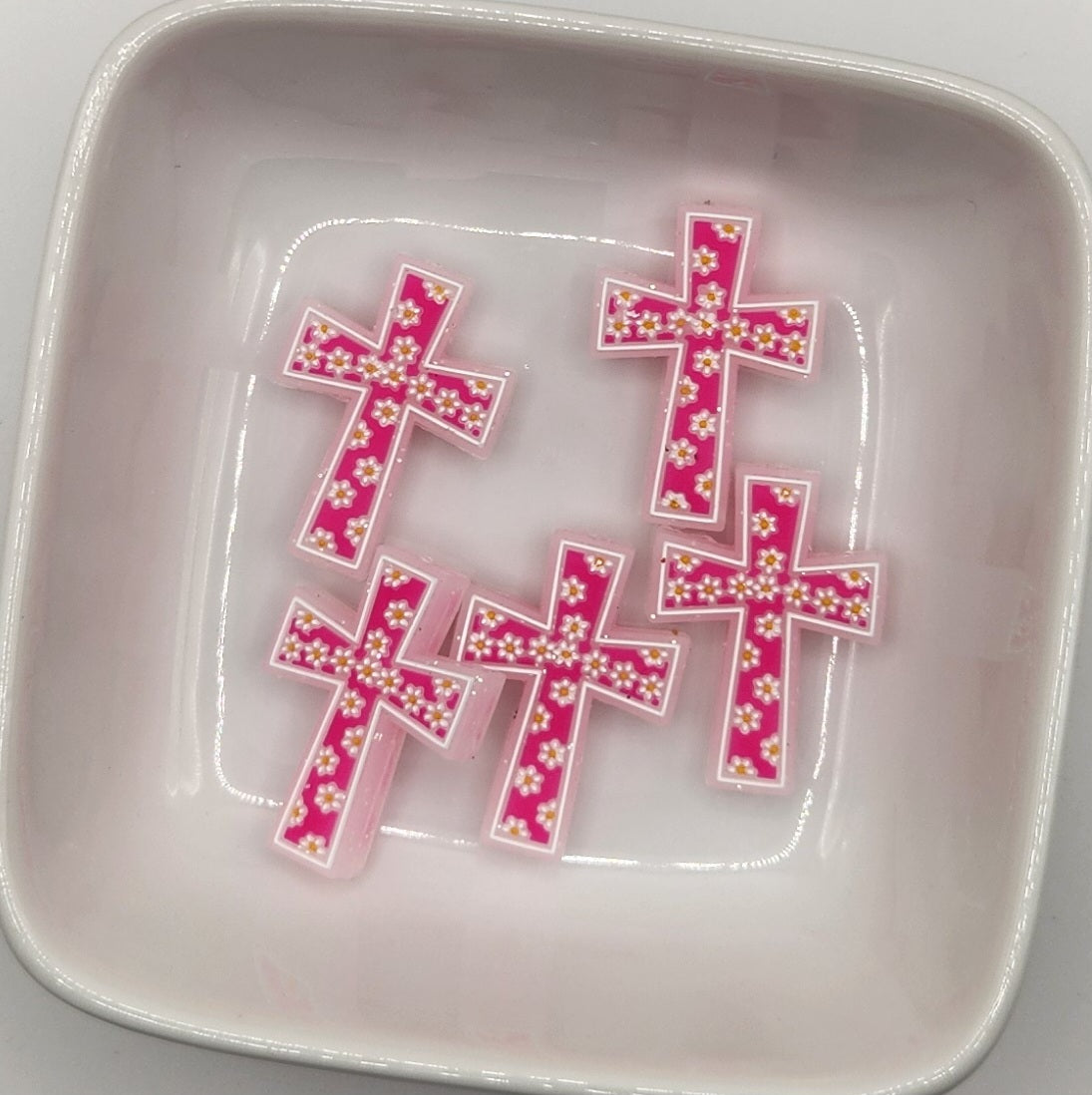 Floral Cross Silicone focal beads