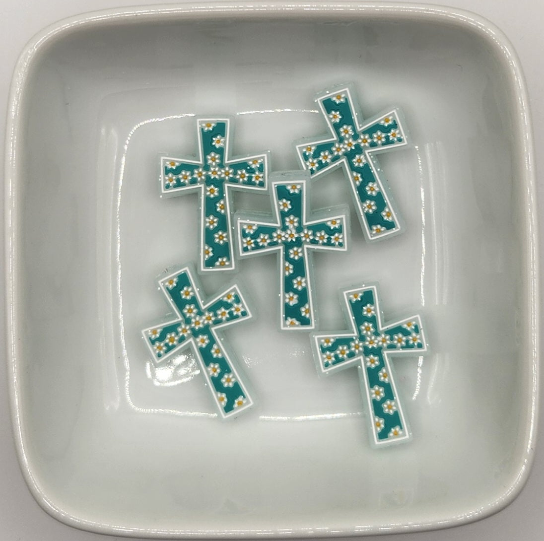Floral Cross Silicone focal beads