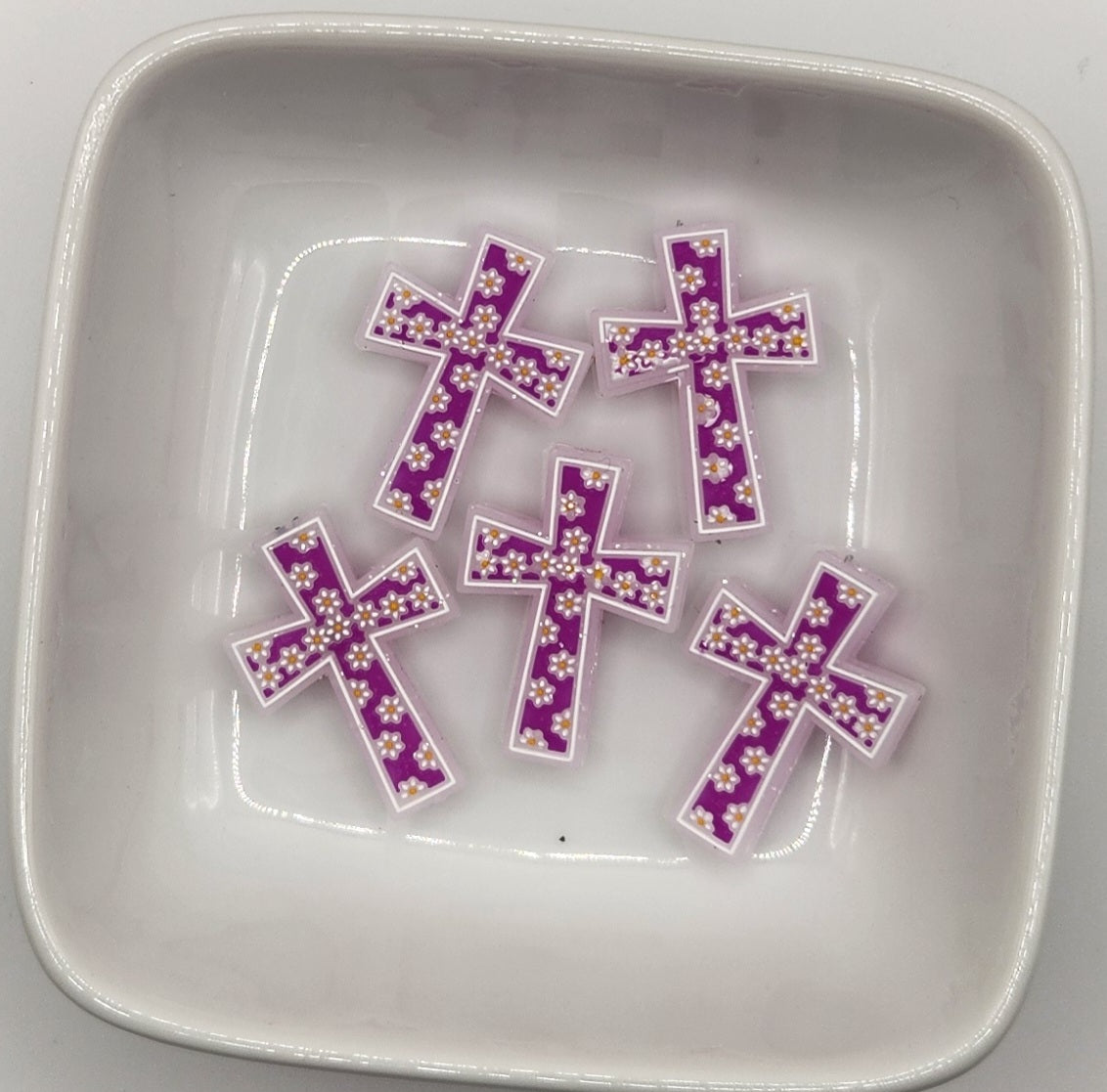 Floral Cross Silicone focal beads